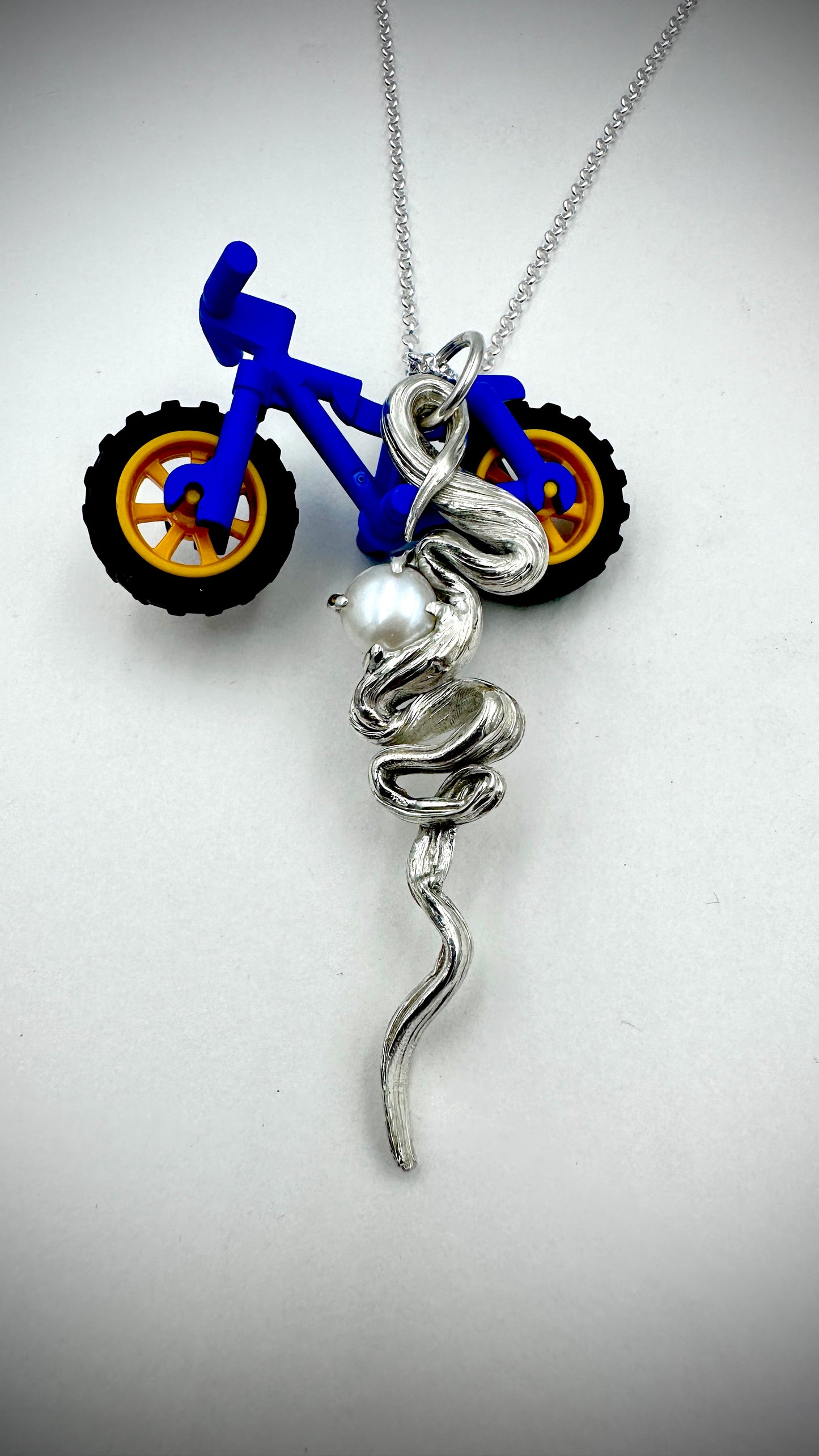 One-of-a-kind sterling silver MTB trail pendant on 45cm Belcher chain – Marina Fox Fine Art