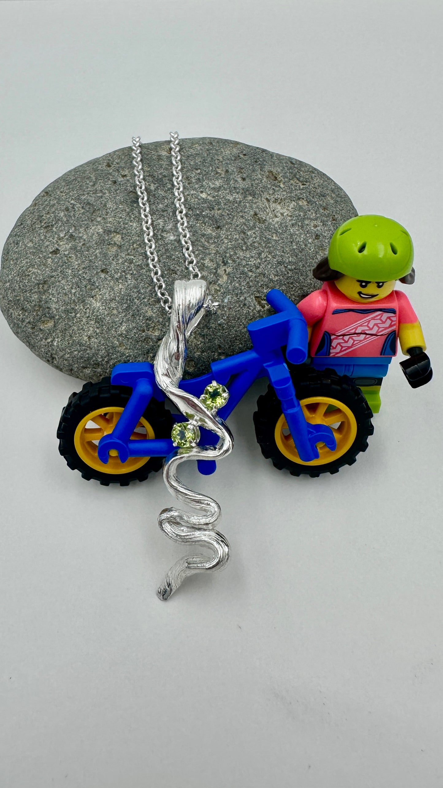 Flow State Detonate pendant on 45cm sterling silver Belcher chain – handmade MTB-inspired jewellery