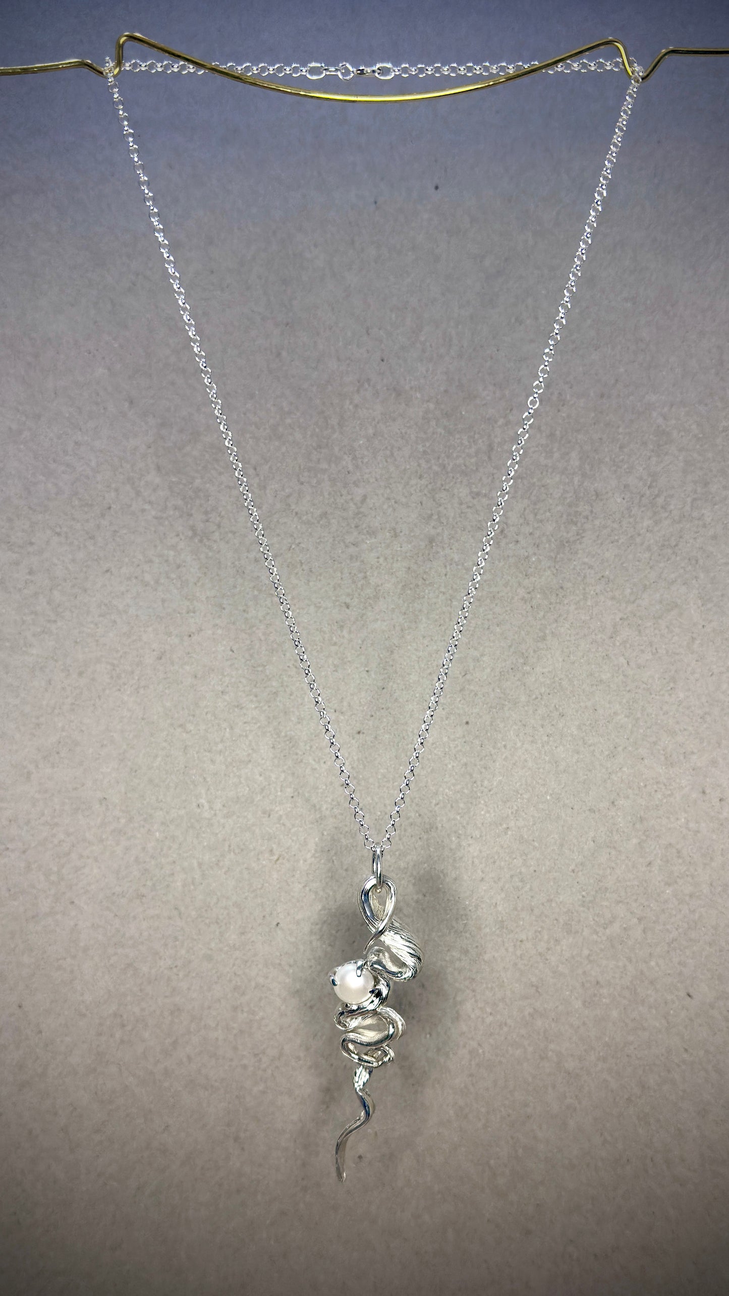 Flow State Trail Pendant #3 – 75mm sterling silver statement pendant with large Freshwater Pearl