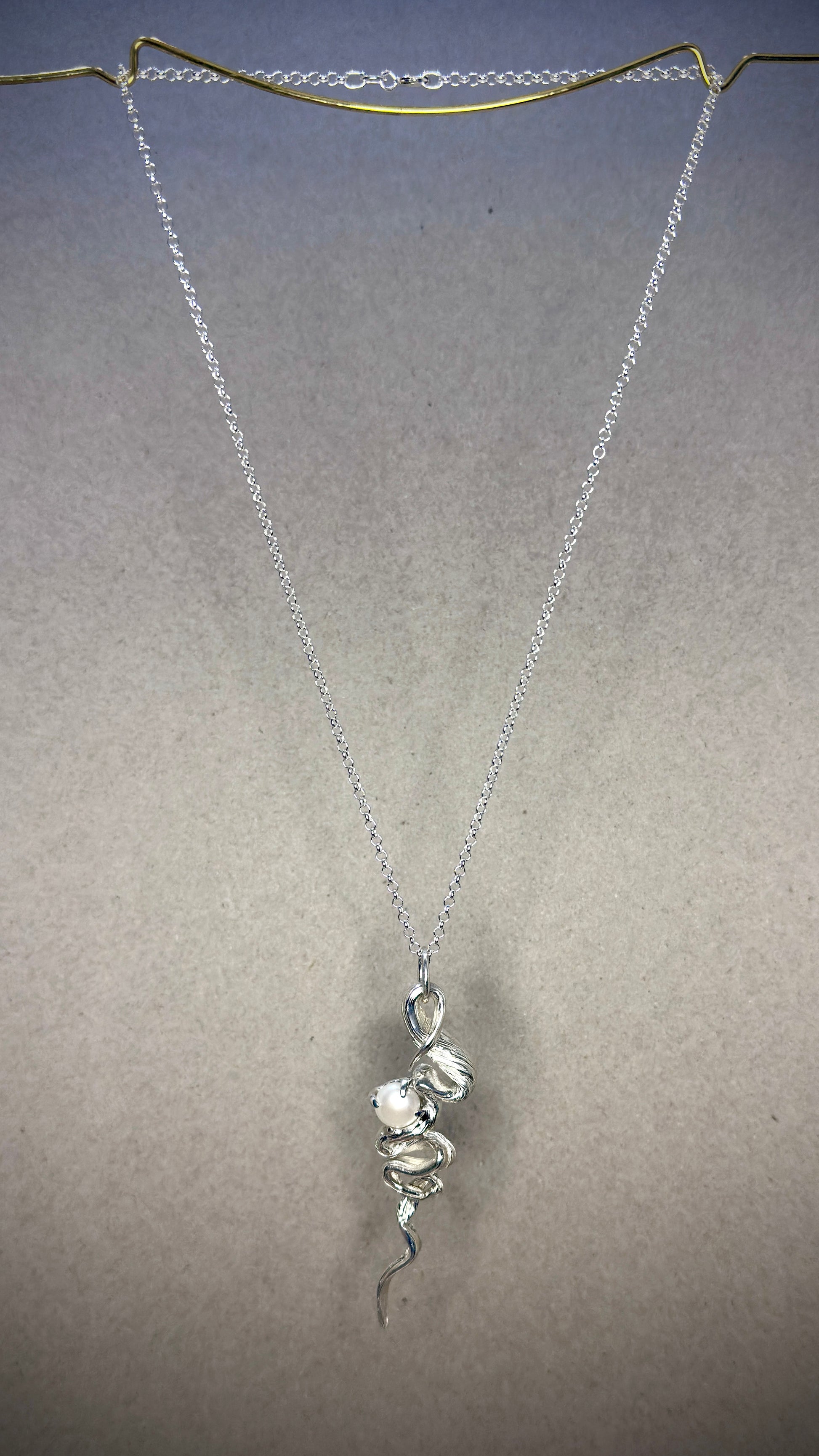Flow State Trail Pendant #3 – 75mm sterling silver statement pendant with large Freshwater Pearl
