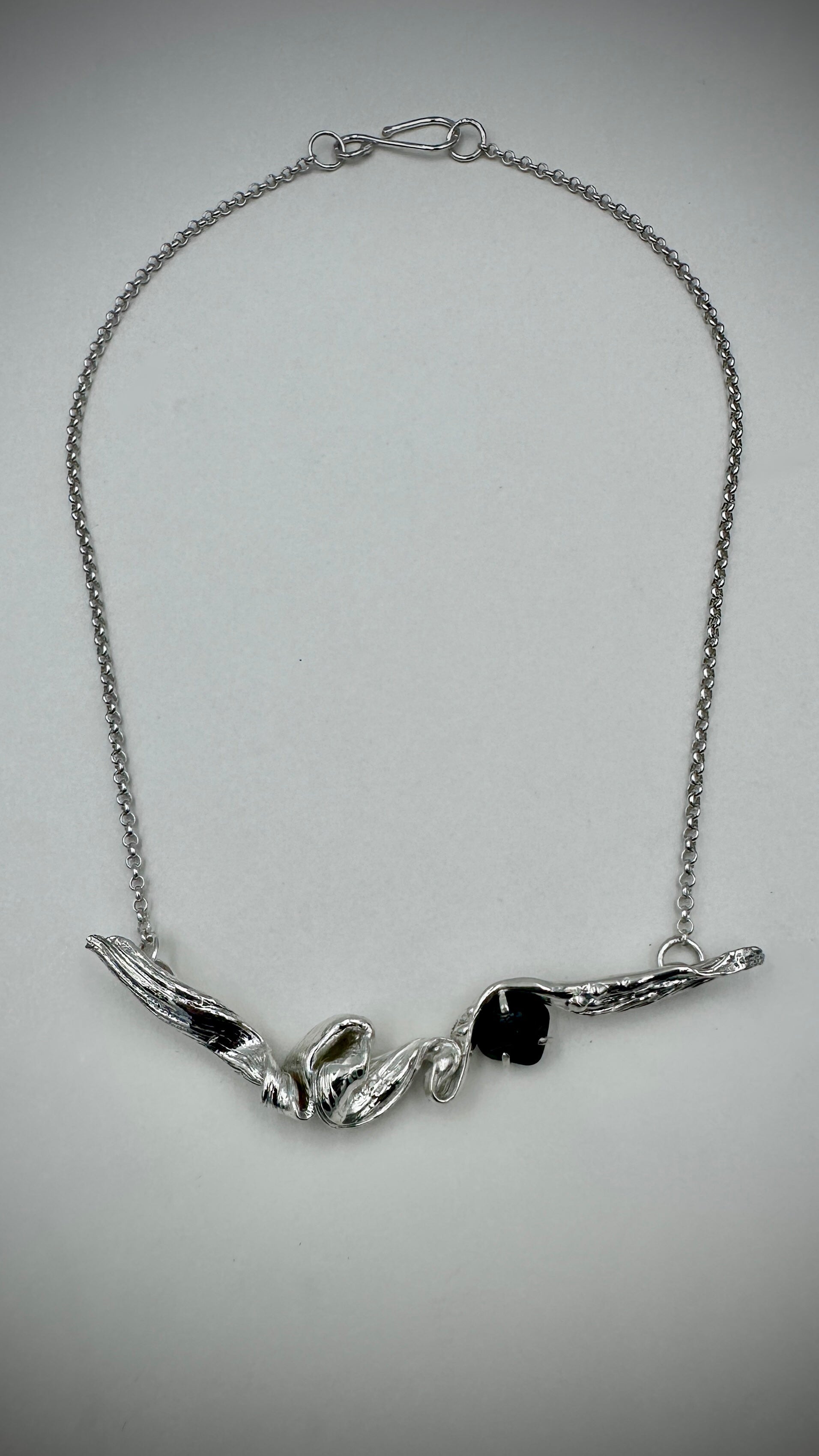 Handmade Flow State Trail Necklace – sterling silver with natural Tasmanian Black Spinel – Marina Fox Fine Art