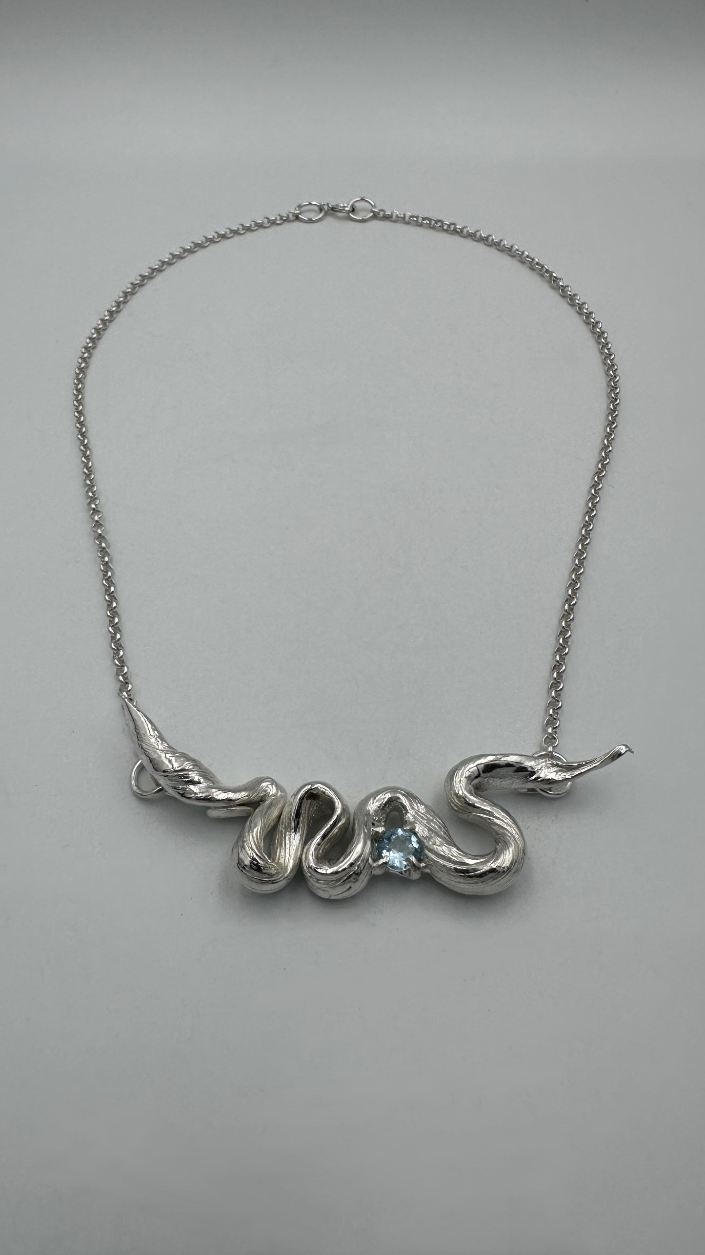 One-of-a-kind handmade sterling silver and Blue Topaz necklace – artisan jewellery by Marina Fox Fine Art