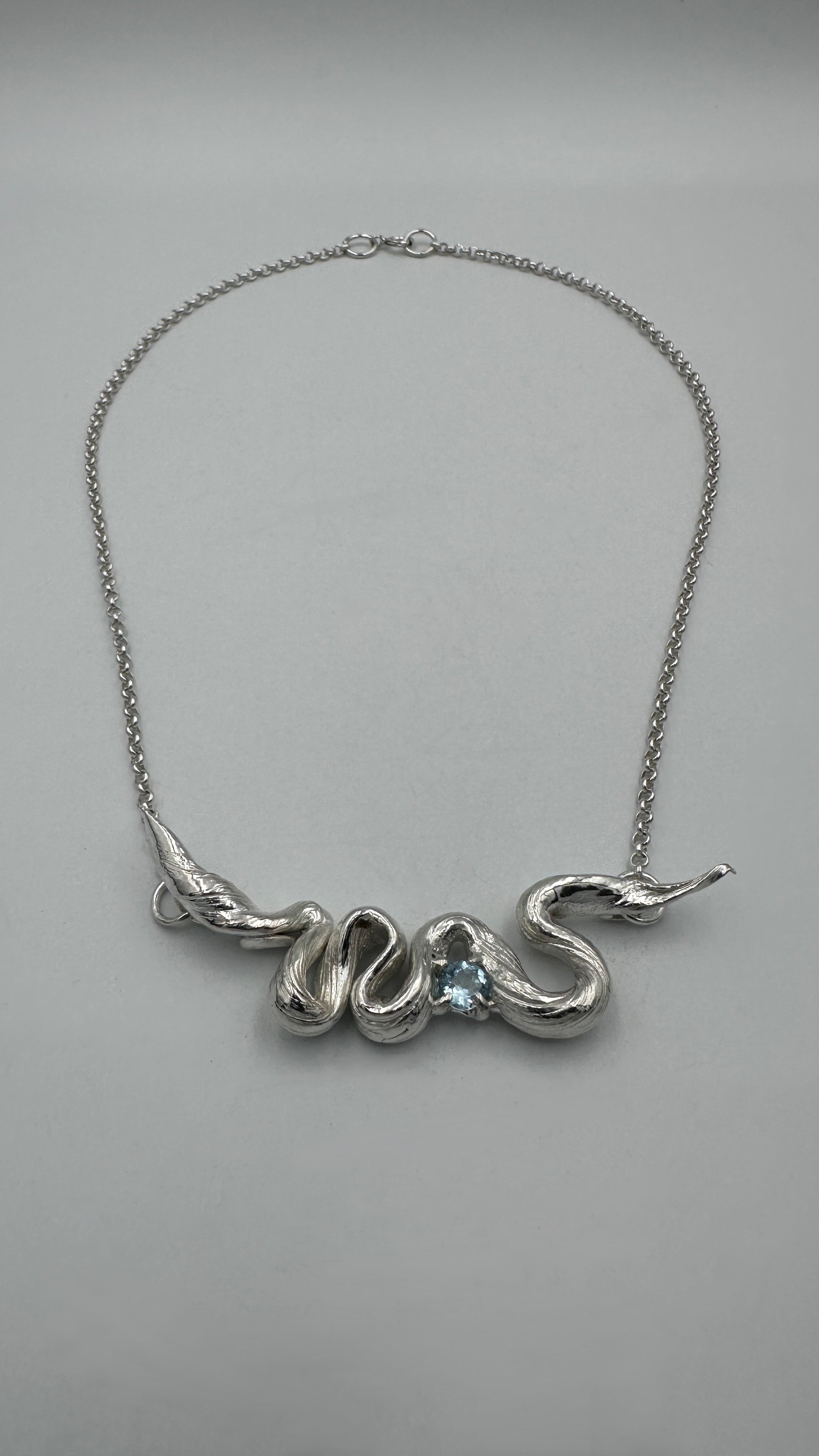 One-of-a-kind handmade sterling silver and Blue Topaz necklace – artisan jewellery by Marina Fox Fine Art