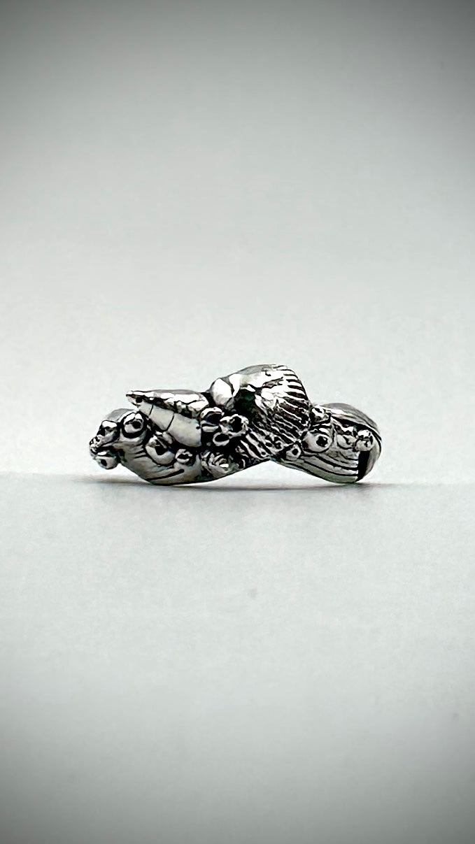 Shelley Beach Ring in Sterling Silver - full ring view showing Mitsuro Hikime texture with cast shells, bubbles and barnacles